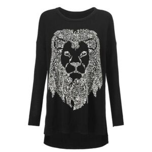 CAbi Black Long Sleeve sweater with Leo Lion Graphic